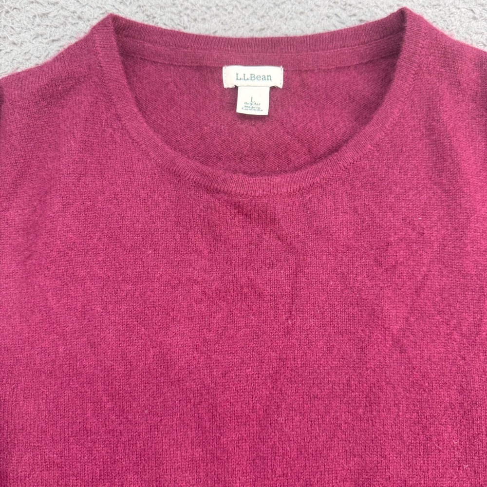 L.L.Bean Sweater Women Large Burgundy 100% Cashmere Crew Neck Pullover 283586‎
